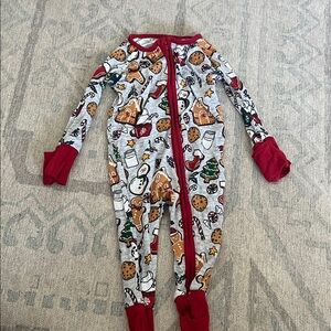 Little Sleepies Gingerbread Holiday Footie - Red and Brown